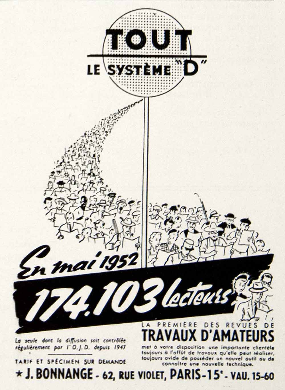 1953 Ad Bonnange 62 Rue Violet Paris Tout Systeme D French Publication VEN8