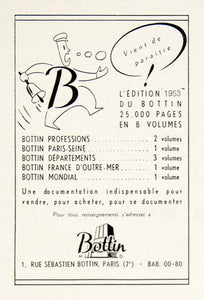 1953 Ad Bottin 1 Rue Sebastien Paris French Publication Town Crier Bell VEN8