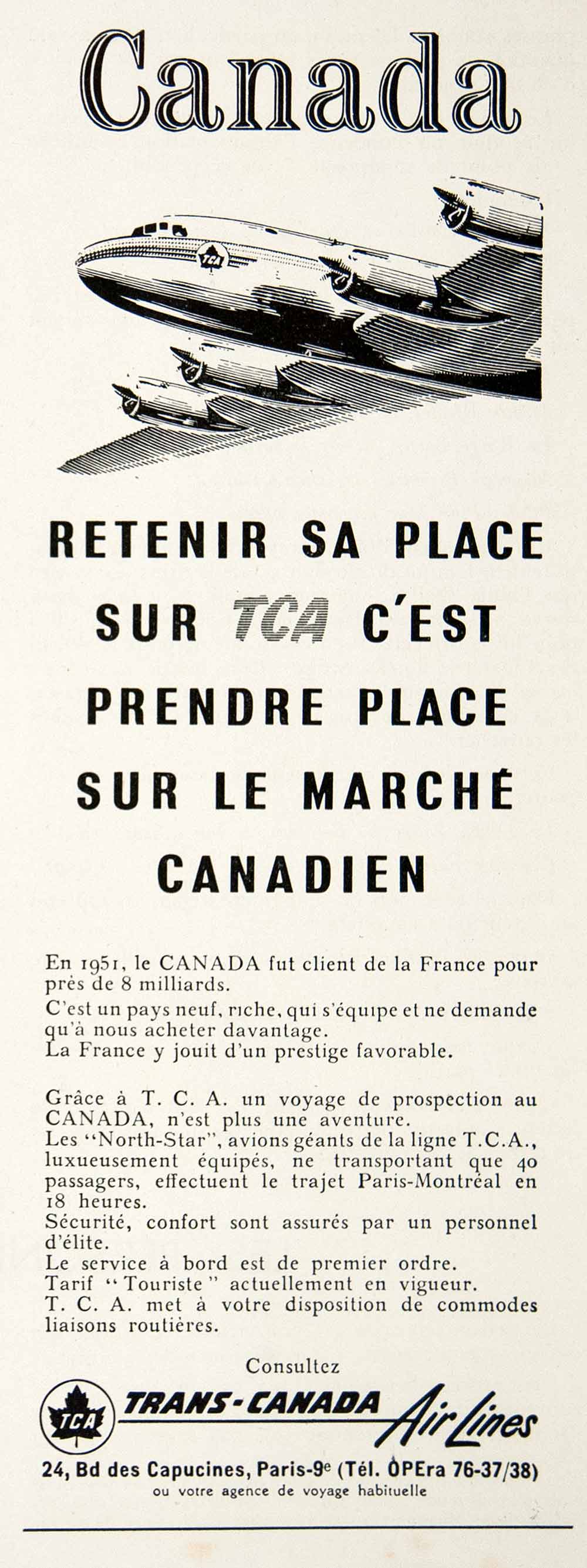 1953 Ad Canada Trans-Canada Airline TCA 24 Boulevard Capucines French VEN8