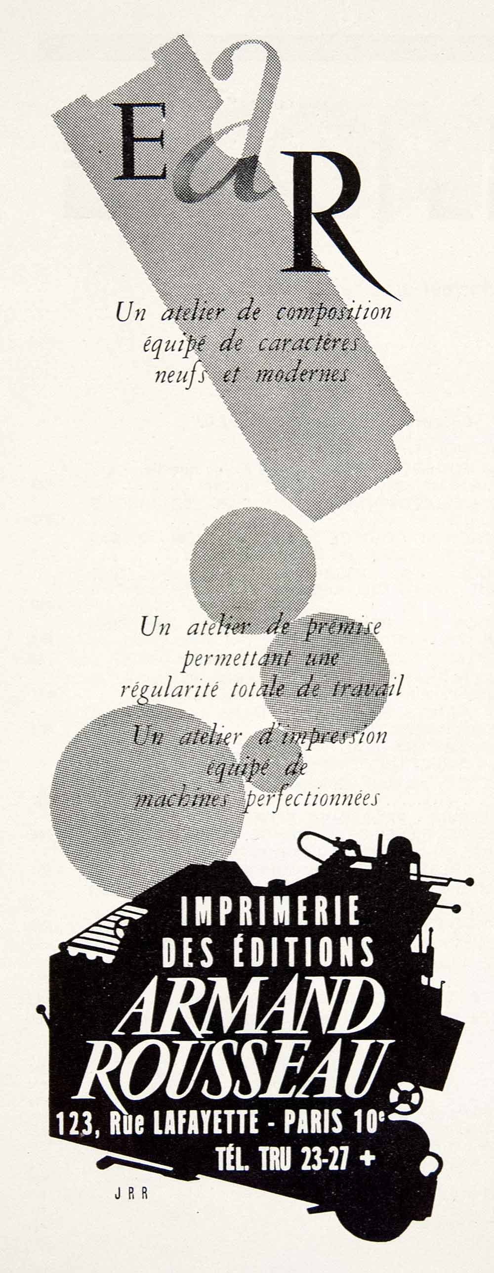 1953 Ad Armand Rousseau 123 Rue Lafayette Paris Printing Press French EAR VEN8