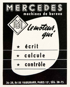1953 Ad Mercedes 26 Boulevard Vaugirard Paris Office Machines Typewriter VEN8