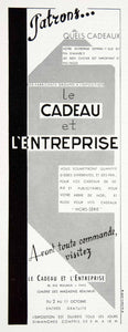 1954 Ad Cadeau Entreprise Office Gifts 82 Rue Reaumur Paris Presents VEN8