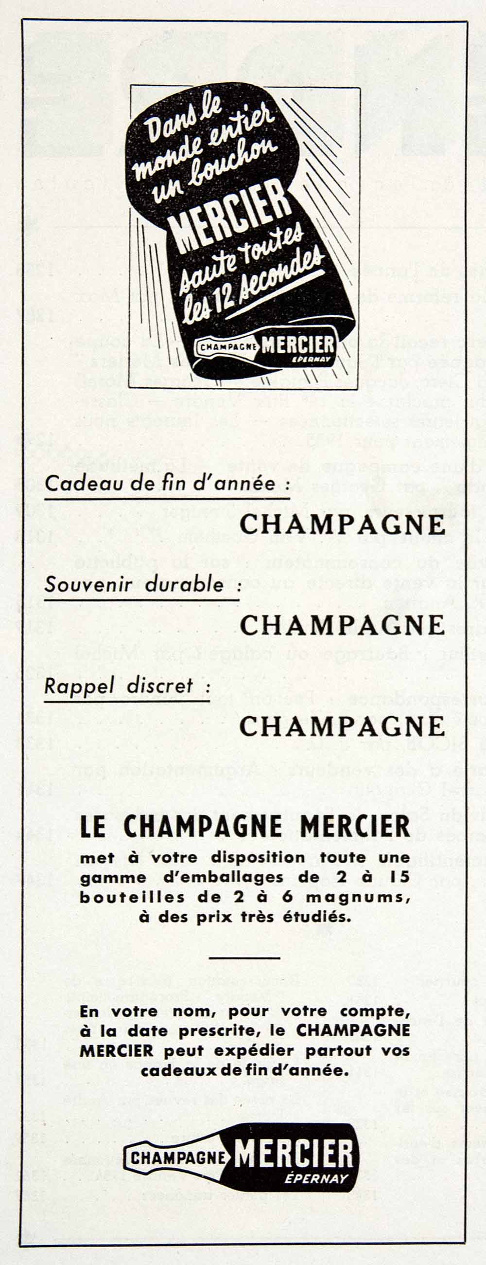 1954 Ad Champagne Mercier Epernay Corporate Gift French Alcohol Bottle VEN8