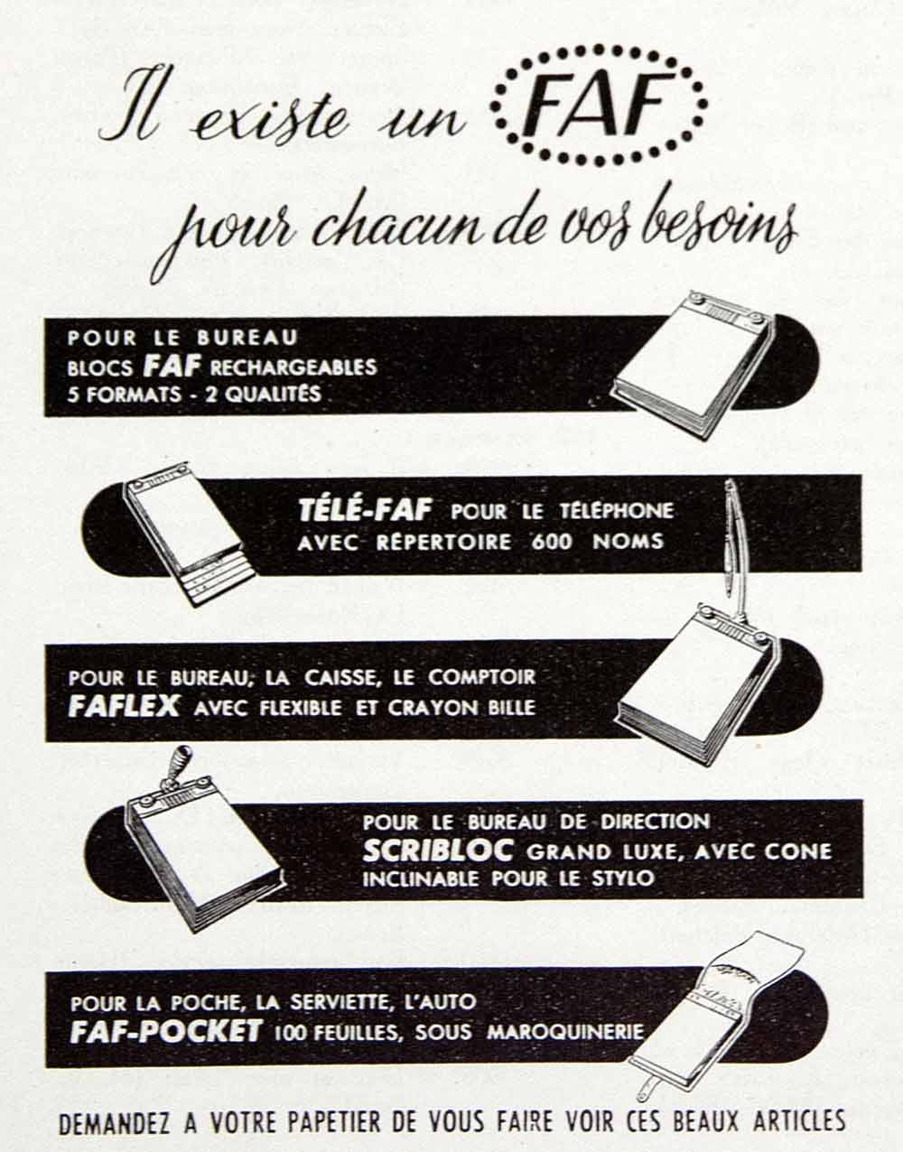 1954 Ad Bloc Faf Notepad Block Notepaper Scribloc Faflex Tele-Faf Faf VEN8
