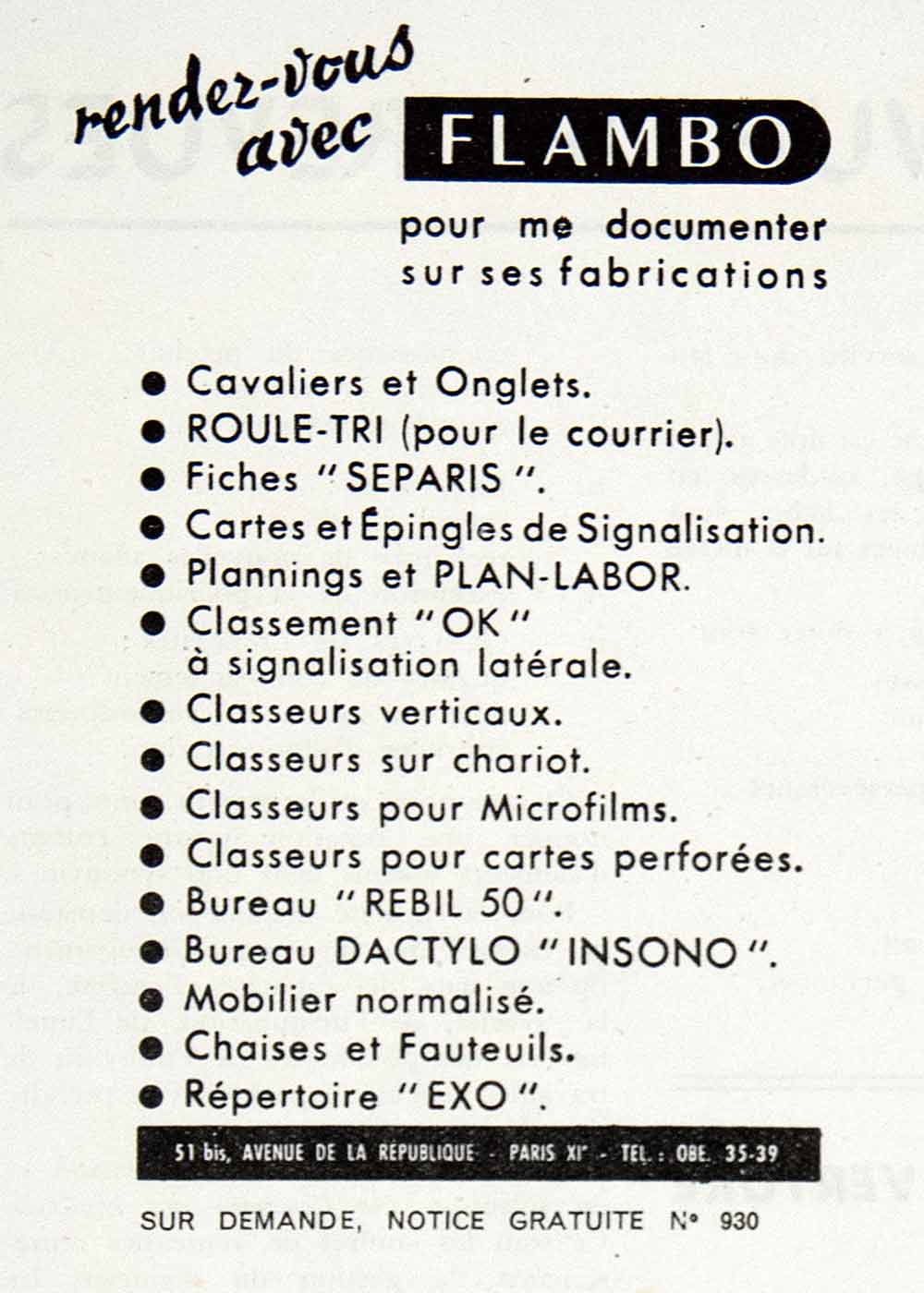 1954 Ad Flambo Office Furniture Dactylo Insono Exo Separis Roule-Tri VEN8
