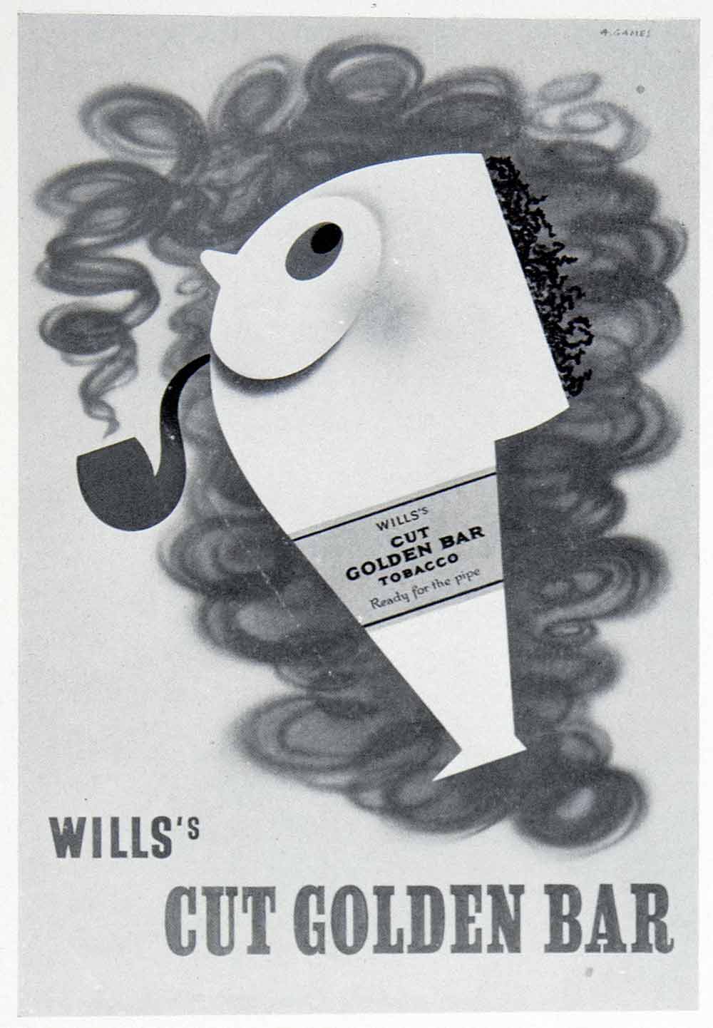 wills cut golden bar tobacco 1954 Print Will's Cut Golden Bar Tobacco French Games Advertisement Smoking  VEN8
