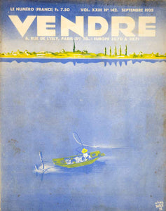 1935 Cover Vendre French Magazine Chas Bore Art Illustration Man Fishing VEN9