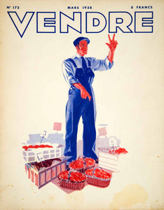 1938 Cover Vendre French Magazine R. Bornier Art Deco Illustration Farmer VEN9