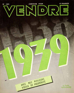 1939 Cover Vendre French Magazine New Year's Day Greetings January Janvier VEN9