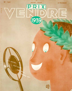 1939 Cover Vendre French Magazine Chas Bore Art Microphone Vintage Mic Mike VEN9