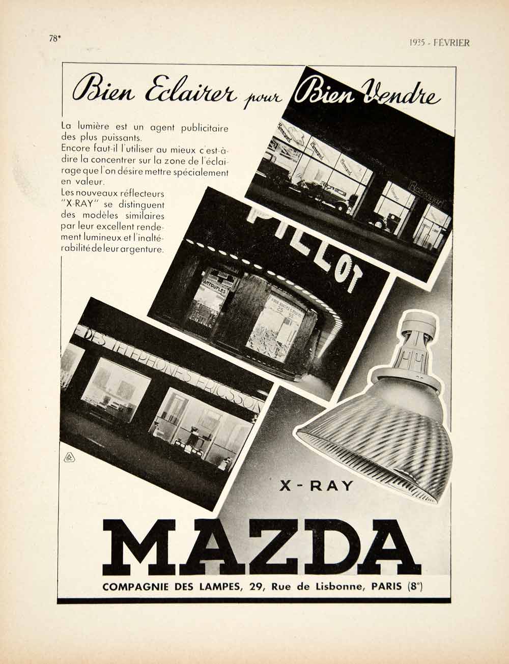 1935 Ad Vintage French Mazda Light Bulbs X-Ray Compagnie des Lampes Paris VEN9