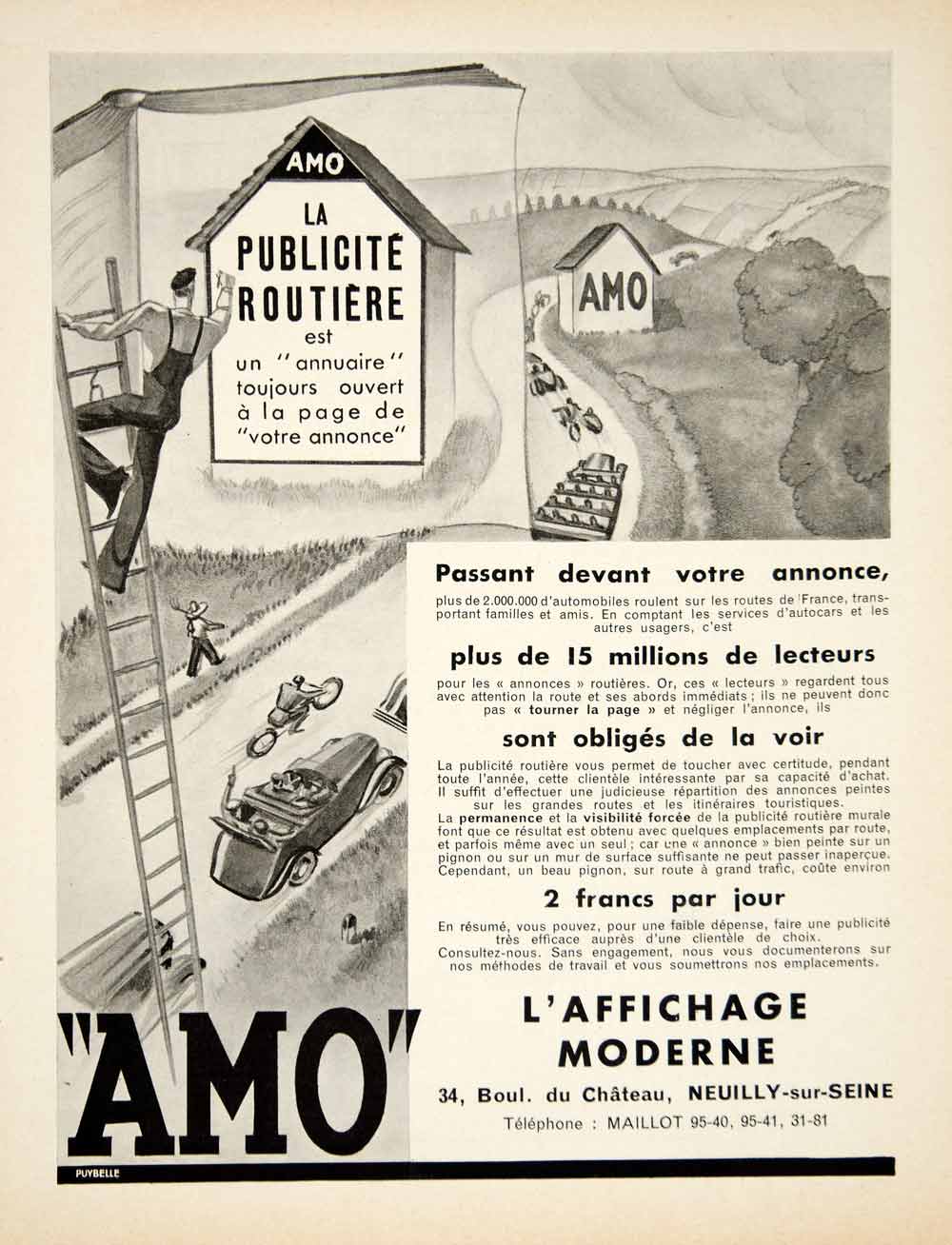 1935 Ad Vintage French L'Affichage Moderne Highway Road Advertising Signs VEN9