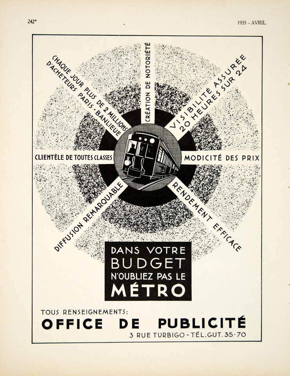 1935 Ad Vintage French Paris Metro Metropolitain Advertising Publicite VEN9