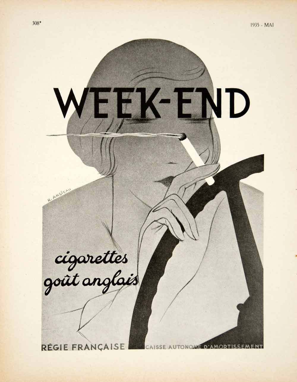 cigarette en anglais 1935 Ad Vintage French Week-End Cigarettes Woman Smoking Roland Ansiea – Period Paper Historic Art LLC cigarette en anglais 1935 Ad Vintage French Week-End Cigarettes Woman Smoking Roland Ansiea – Period Paper Historic Art LLC