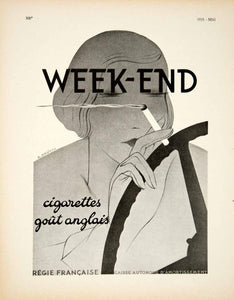 1935 Ad Vintage French Week-End Cigarettes Woman Smoking Roland Ansiea –  Period Paper Historic Art LLC
