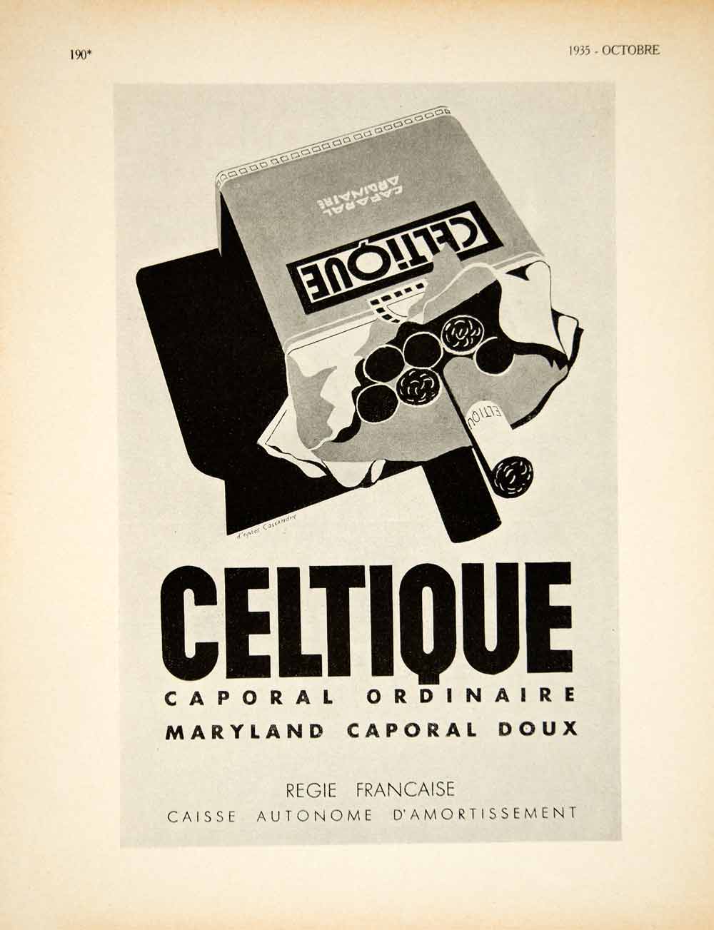 1935 Ad Vintage French Celtique Cigarettes Art Deco Box Smoking Tobacco VEN9