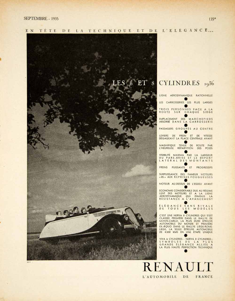 1935 Ad Vintage French 1936 Renault Automobile Car 6 8 Cylinder Antique VEN9