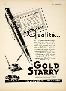 1935 Ad Vintage French Gold Starry Fountain Pen Holder Writing Instrument VEN9