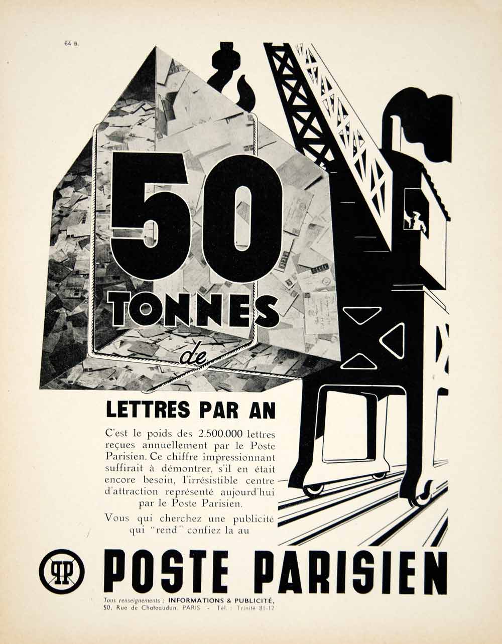 1939 Ad Vintage French Poste Parisien Radio Station Paris Advertising Crane VEN9
