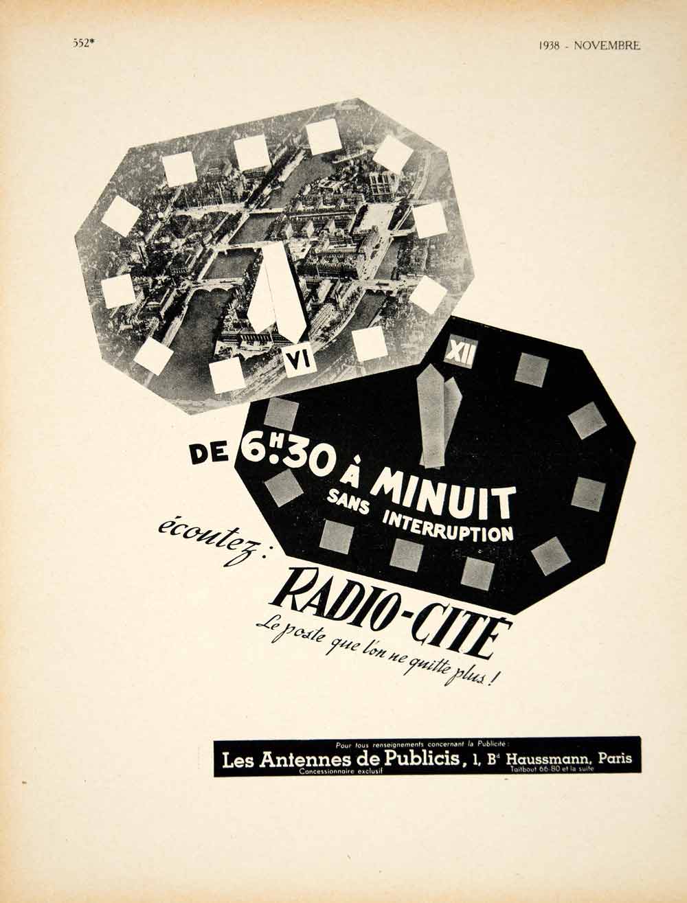1938 Ad Vintage French Radio Radio-Cite Paris Ile de la Cite Broadcasting VEN9