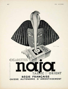 cobra cigarettes 1938 Ad Vintage French Naja Cigarettes Jules Isnard Dransy Egyptian Cobra  VEN9