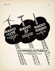 1938 Ad Vintage French Radio Stations Radio-Cite 37 Normandy Broadcasting VEN9
