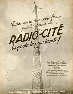 1937 Ad Vintage Radio-Cite French Radio Station Paris Broadcasting Antenna VEN9