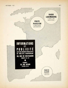 1937 Ad Informations et Publicite Radio Alger Luxembourg French Advertising VEN9 - Period Paper
