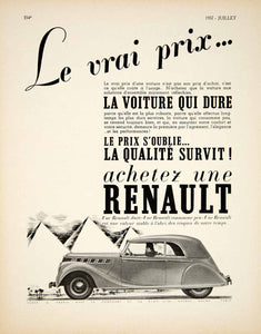 1937 Ad Vintage French Renault Car Automobile 2-Door Sedan Pyramids Egypt VEN9