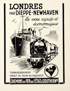 1935 Ad Vintage Travel London Train Boat Chemins de Fer Southern Railway VEN9