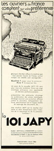 1935 Ad French Vintage Japy 101 Model Typewriter Typing Machine Antique VEN9