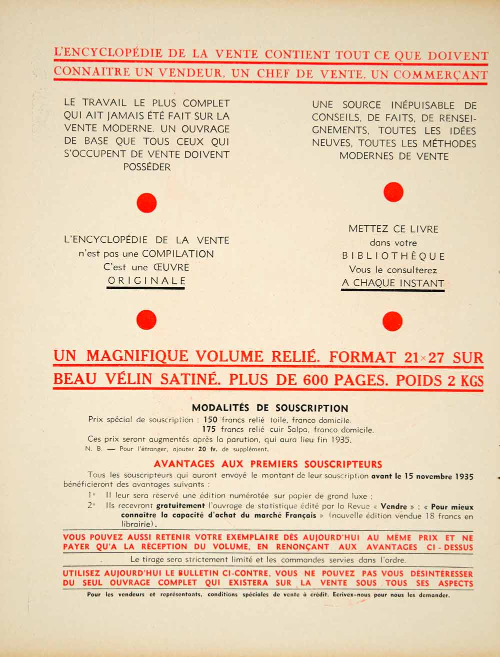 1935 Ad French Encyclopedie de la Vente Advertising Sales Marketing Bo –  Period Paper Historic Art LLC, image size:1000x1315