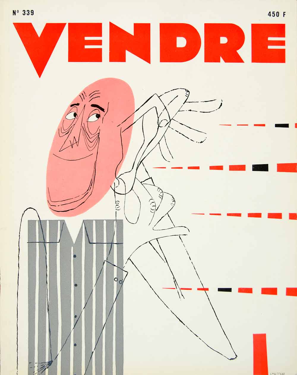 1958 Cover Vendre French Magazine Claude Caujolle Art Artist Illustration VENA1