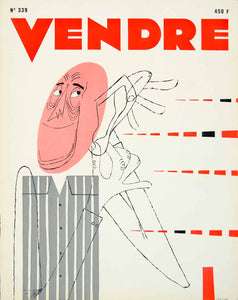 1958 Cover Vendre French Magazine Claude Caujolle Art Artist Illustration VENA1