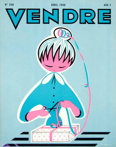 1958 Cover Vendre French Magazine Henriette Mayo Art Gift Wrapping Box VENA1