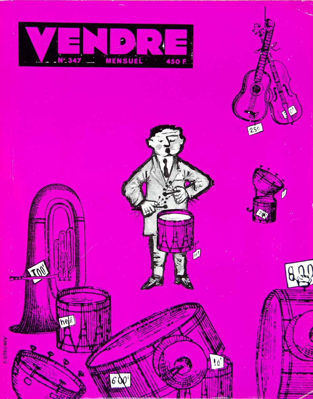 1959 Cover Vendre Magazine Michel Rossignon Art Musical Instruments Drum VENA1