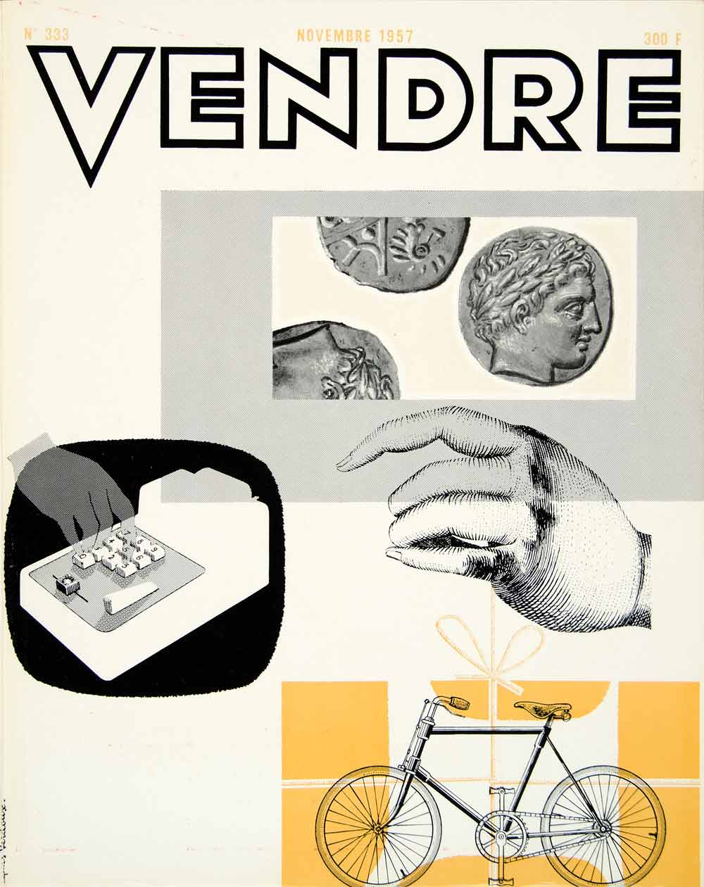 1957 Cover Vendre Magazine J. Verdoux Art Bicycle Medals Adding Machine VENA1