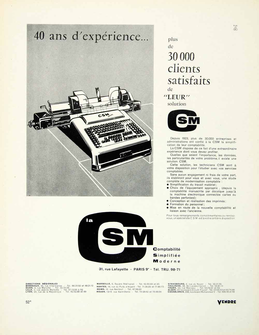 1963 Ad Vintage French CSM Accounting Machines Adding Business Office VENA1