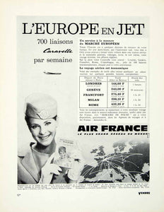 1963 Ad Vintage French Air France Airlines Europe Jet Travel Stewardess VENA1