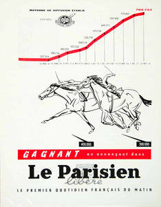 1958 Lithograph Le Parisien French Newspaper Circulation Horse Race Jockey VENA1