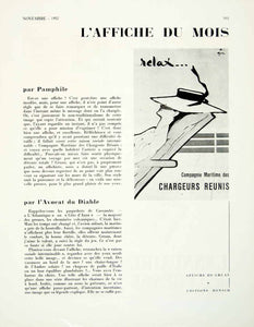 1957 Article Rene Gruau Compagnie Maritime des Chargeurs Reunis Poster Art VENA1