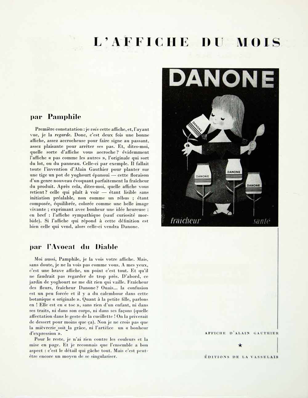 1958 Article French Poster Advertising Danone Yogurt Alain Gauthier Art VENA1