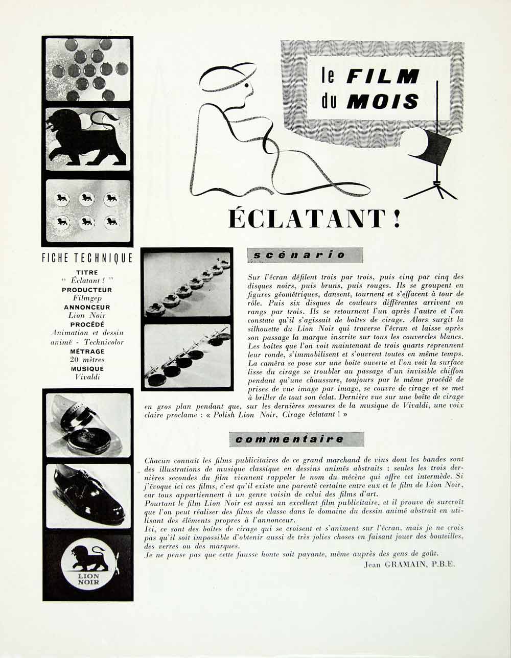 1958 Article French Film Advertising Lion Noir Shoe Polish Advertisement VENA1