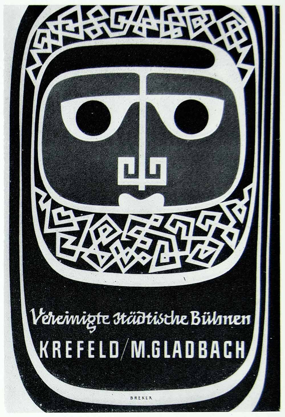 1957 Print Walter Breker German Advertising Poster Ad Theatre Krefeld Mask VENA1