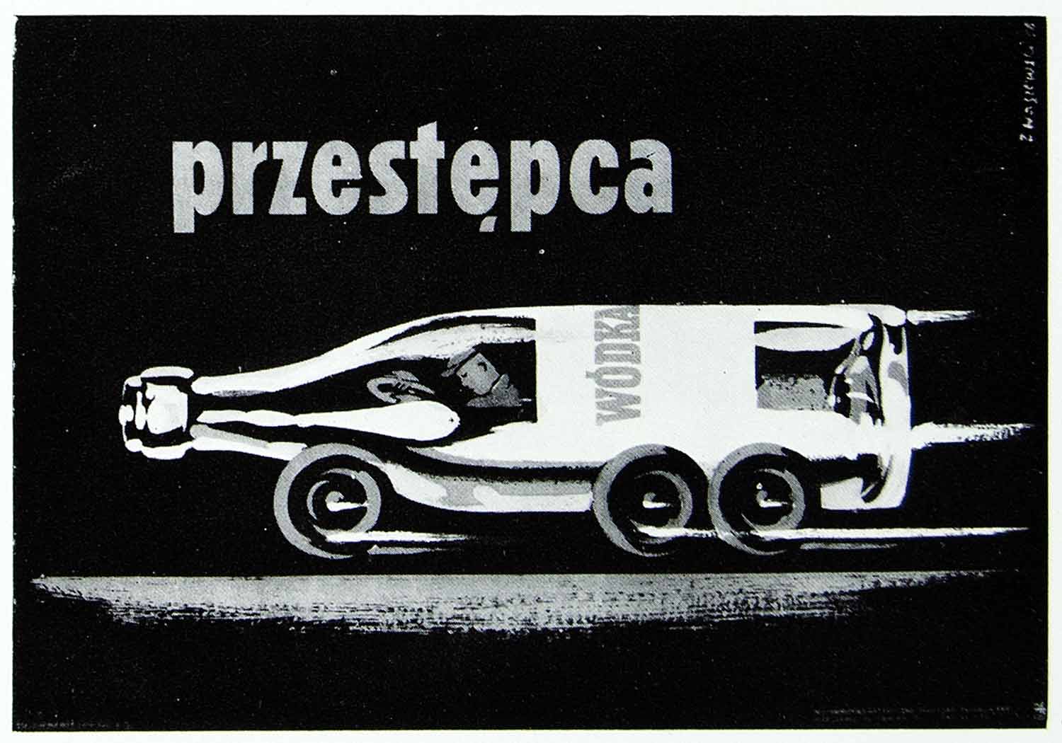 1957 Print Polish Advertising Poster Alcoholism Przestepca Vodka Bottle VENA1