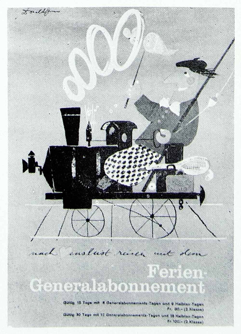 1957 Print Donald Brun Art Advertising Poster Swiss Railway Railroad Train VENA1
