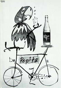 1958 Print Herbert Leupin Advertising Poster Pepita Grapefruit Soda Bike VENA1