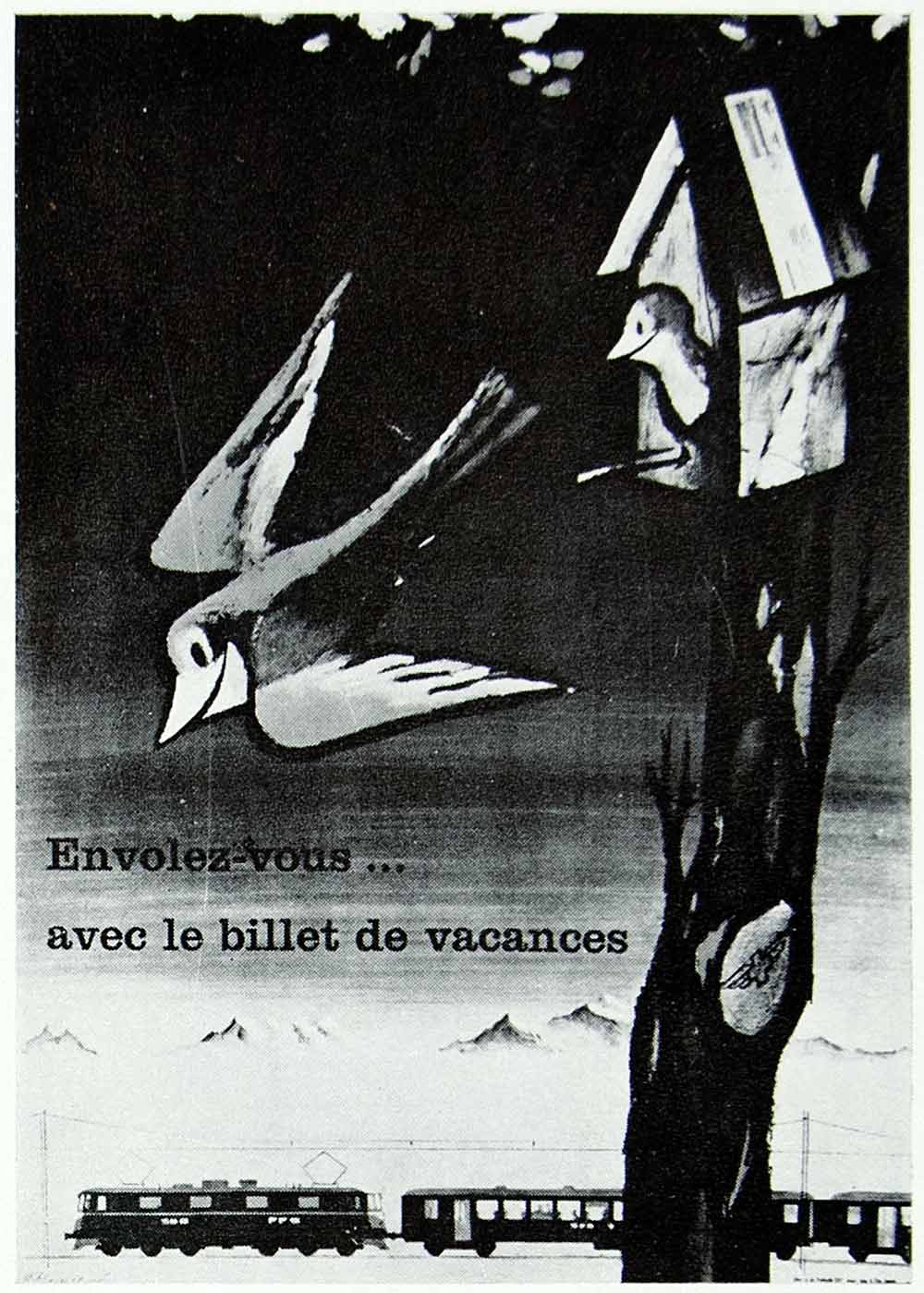 1958 Print Pierre Monnerat Advertising Poster Swiss Railways Train Travel VENA1