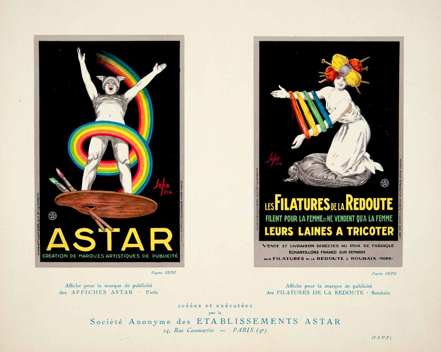 1925 Lithograph Ad Astar 24 Rue Caumartin Wool Hank Rainbow Filatures VENA2