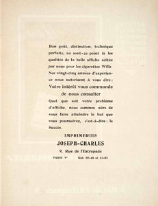 1927 Lithograph Ad Joseph-Charles Wills Cigarettes 9 Rue Estrapade Paris VENA2